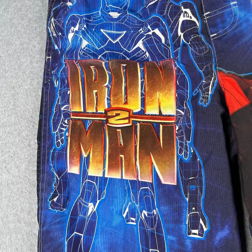 Iron Man Swim Trunks Boys 14/16 Blue Graphic Print Pool Beach Elastic Waist